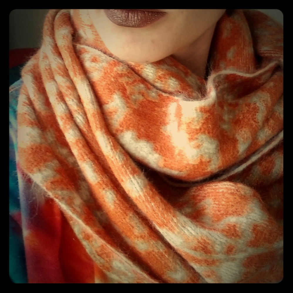 Michael Kors orange and white infinity shawl scarf